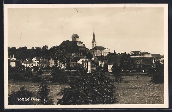 Cartoline postali: AK Uster, Teilansicht mit Kirche, 1928 – Usato da Berlin venduto da bartko-reher
