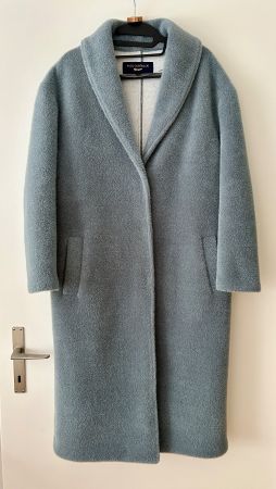 feiner Designer Mantel, Übergangsmantel, rauchblau, S
