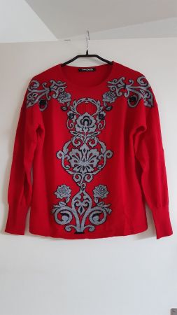 BETTY BARCLAY COLLECTION Pullover rot mit Perlen Gr. M/L