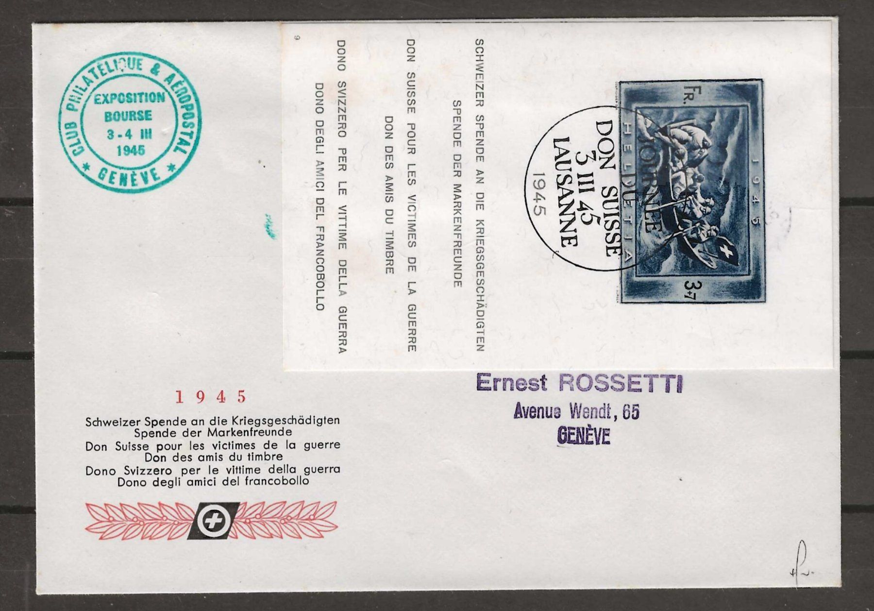 Tutti i francobolli: 1945 : Kriegsspendeblock W21 auf Brief - signiert – Usato da Gümligen venduto da Geniusbuy