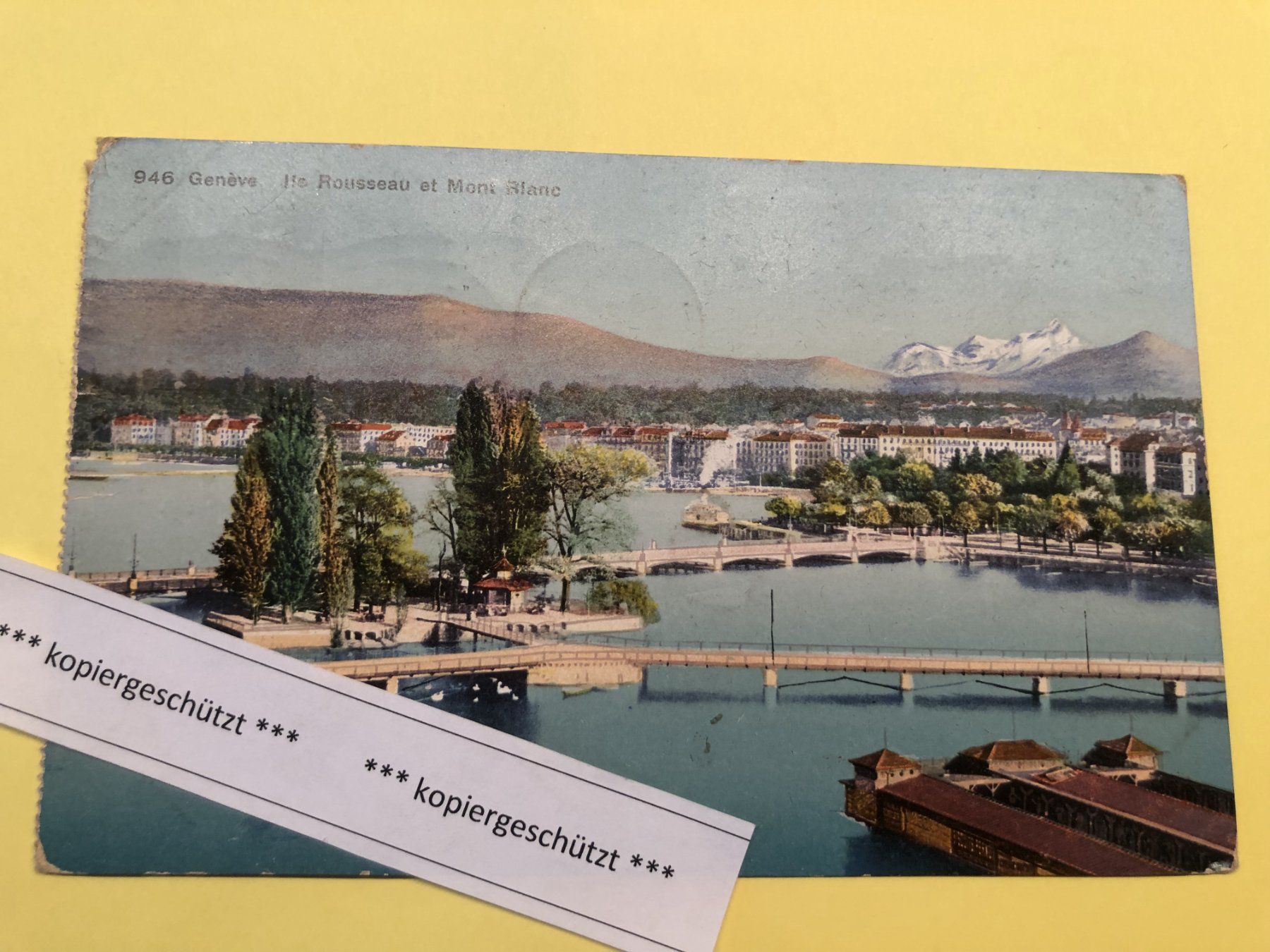 Cartoline postali: Genéve, Ile Rousseau et Mont Blanc – Usato da Hefenhofen venduto da Bierinder