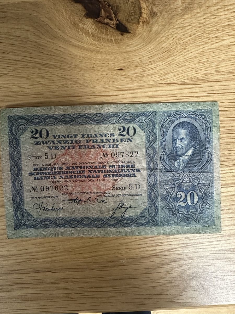 Banconote: 20 Schweizer Franken 1931 – Usato da Zwingen venduto da A.B.Verkauf