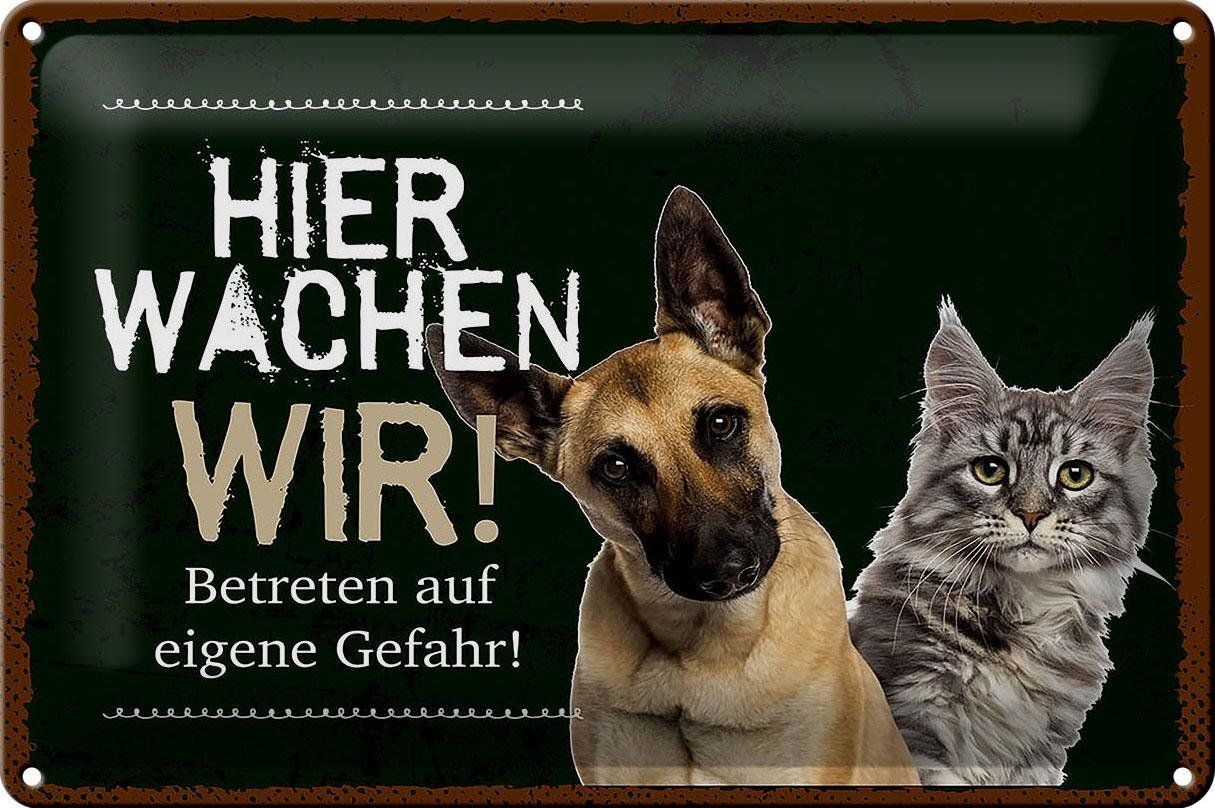 Schilder: Blechschild-HIER WACHEN WIR-HUND+KATZE – Neu und originalverpackt aus Rupperswil von big-one-sale
