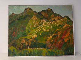 Ölgemälde Alpenlandschaft Sommer, A.F., 95x75cm