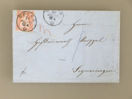 Faltbrief 1865 - USTER > D-SIGMARINGEN, 30Rp sitz. HELVETIA