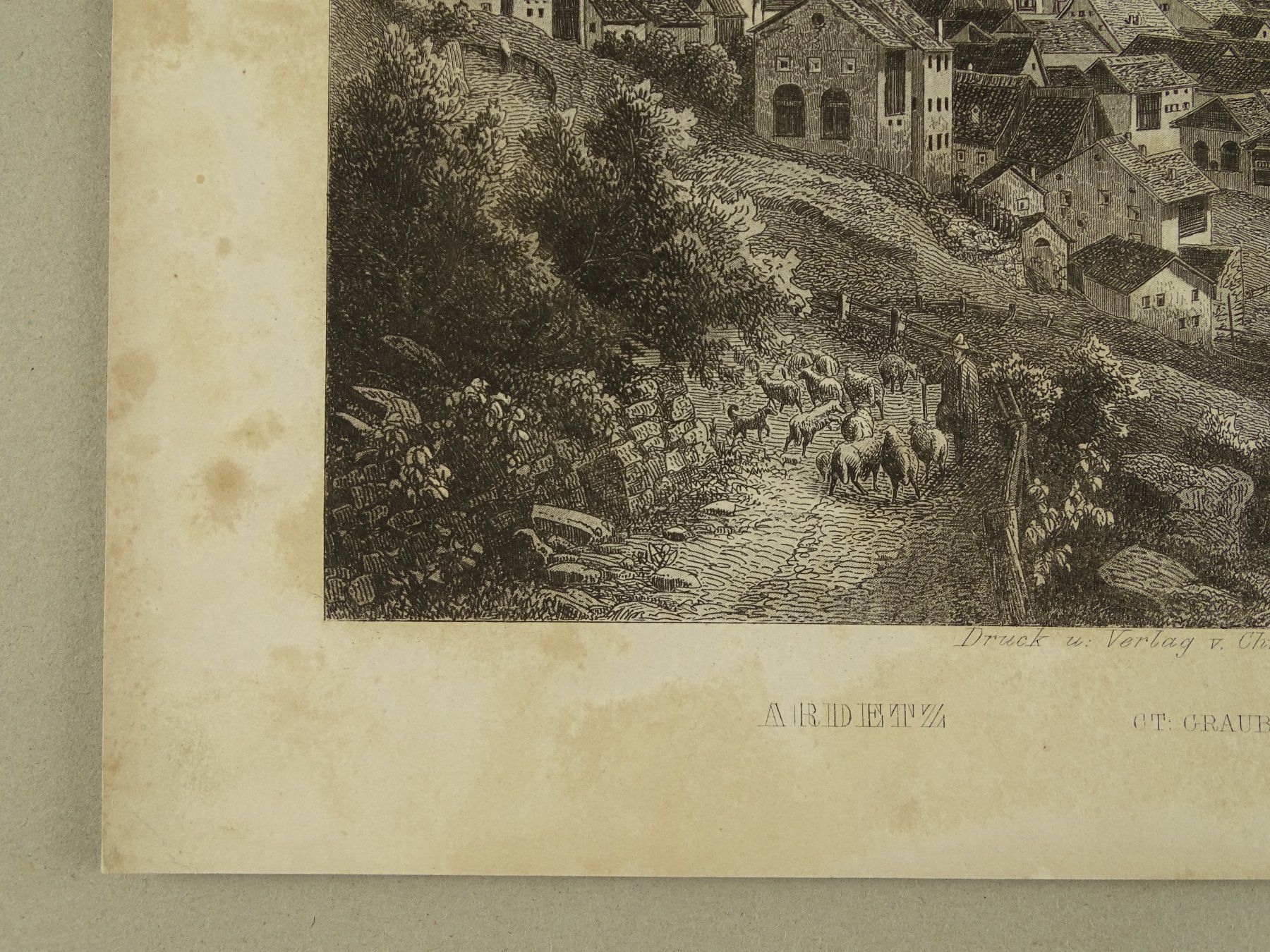 Incisioni: ARDEZ, ENGADIN, STAHLSTICH UM 1870 – Usato da Grüningen venduto da Kartensammler 2