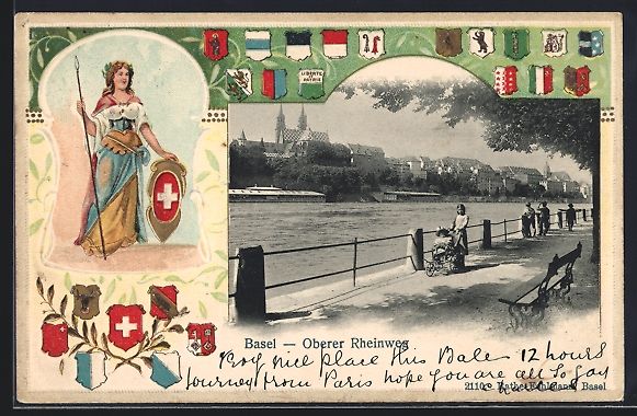 Ansichtskarten: Passepartout-Lithographie Basel, Oberer  – Gebraucht aus Berlin von bartko-reher