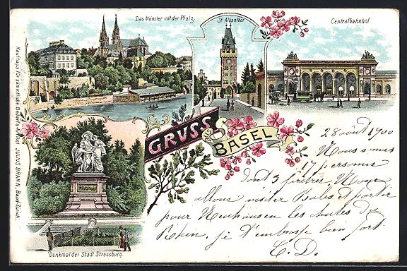 Ansichtskarten: Litho Basel, Teilansicht, Centralbahnhof – Gebraucht aus Berlin von bartko-reher