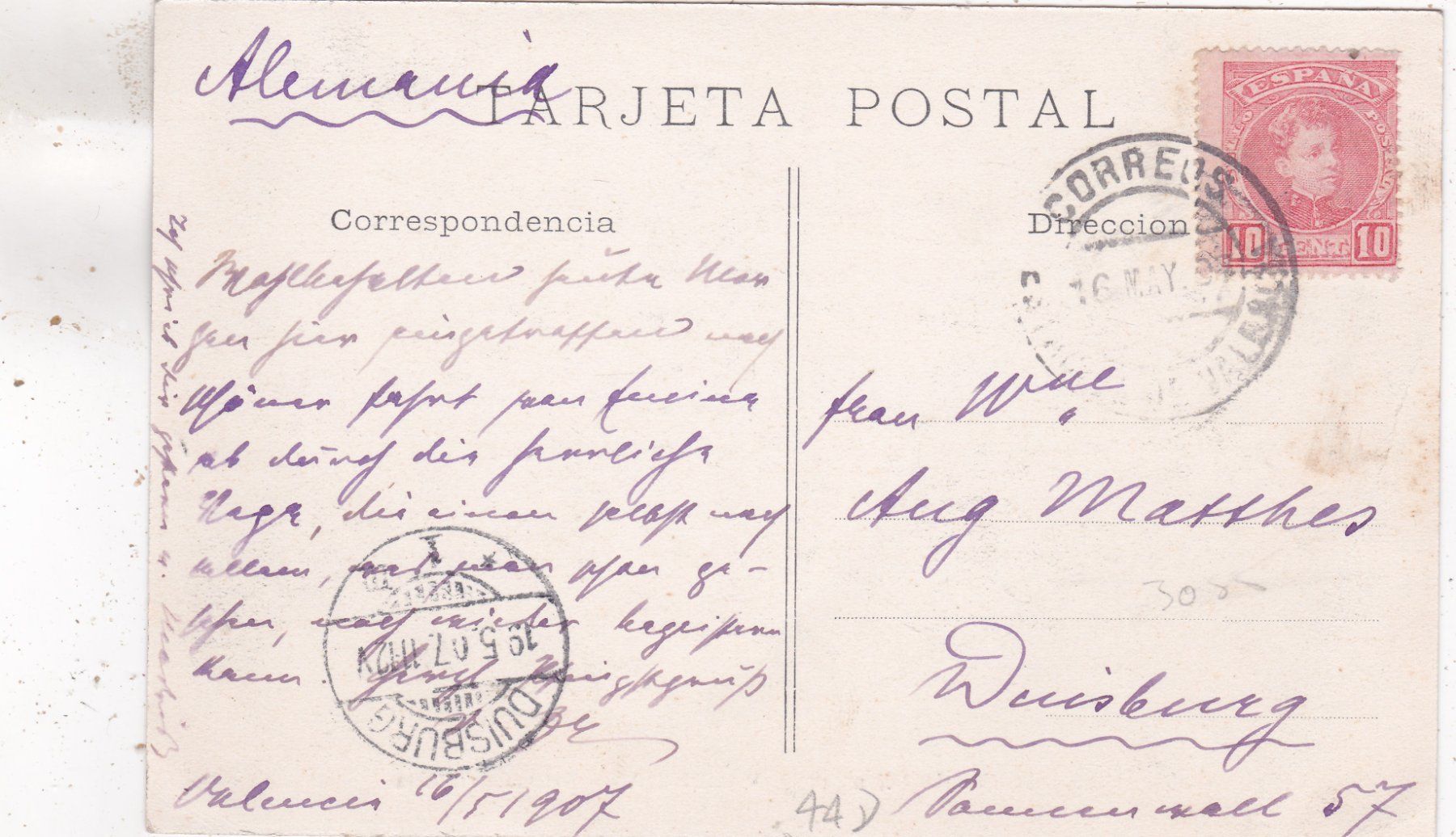 Ansichtskarten: Spanien Valencia Estatua  de Ribera 1907 – Gebraucht aus Herisau von Lisegrat2008 1