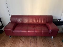 Sofa, echtes Leder, rot