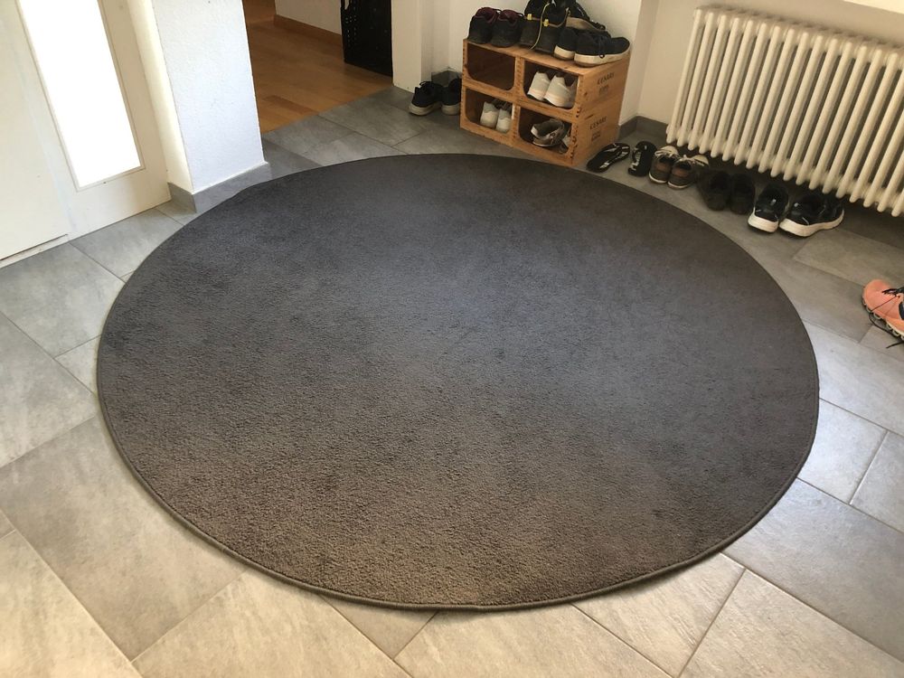 Teppich Rund 195 cm Anthrazit inkl Anti Rutschmatte (Gebraucht