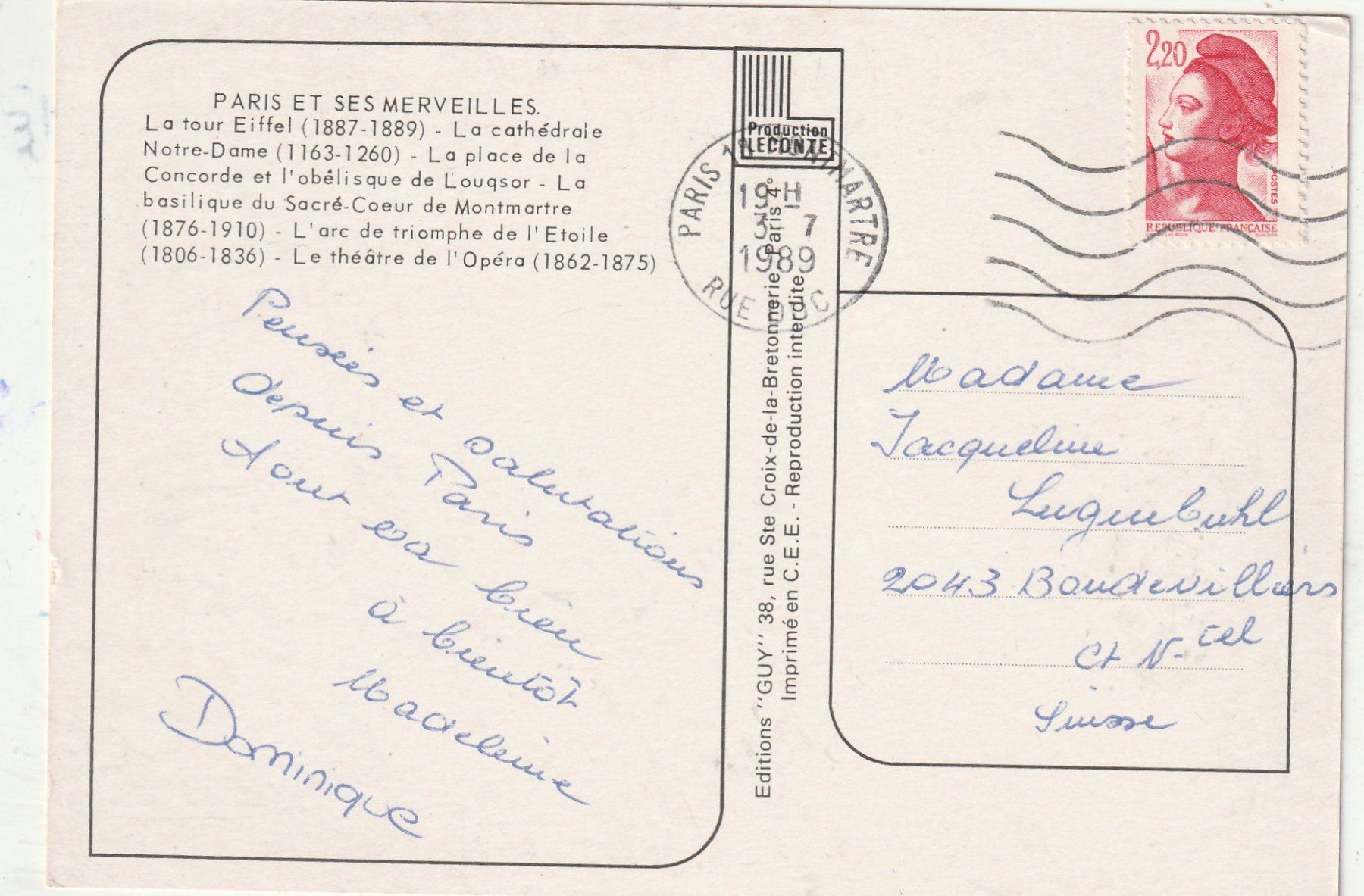 Cartes postales: Paris – D'occasion à Lumbrein par made02 1