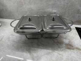 Doppel Chafing Dish Edelstahl mit Glasbehältern neuwertig