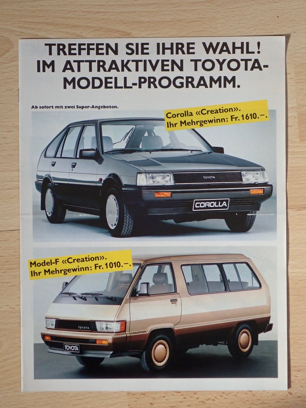 Toyota Documenti: Toyota - Schweizer Prospekt 1984 - P1638 – Usato da Winterthur venduto da 602ccm