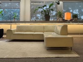 Ecksofa aus Echtleder mit longchair creme