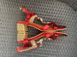 SUMMERTIME - stylischer Sommerschuh mit Perlen, rot, 39
