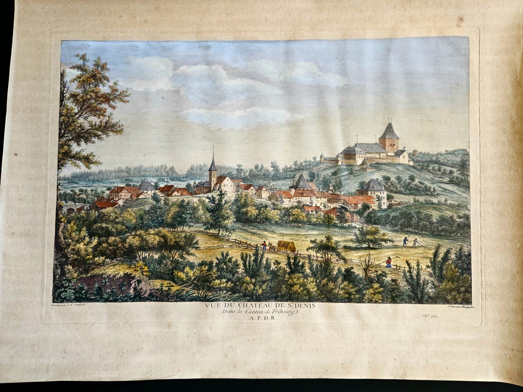 Stiche: Gravure 18ème du château de Saint-Denis EXCEPTIONNELLE – Gebraucht aus Les Brenets von SBO56