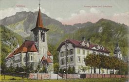 Vitznau LU Schulhaus, Revormierte + Kath. Kirche ca. 1920