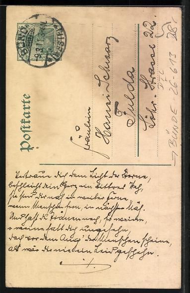 Cartoline postali: Handgemalt: Bünde, Seufzer-Allee mit sp – Usato da Berlin venduto da bartko-reher 1