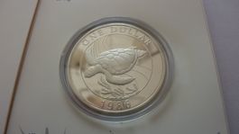 Silbermünze Bermudas : 1 Dollar Suppenschildkröte 1986 ,WWF