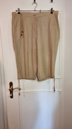 Leinen Caprihose beige Gr. 48 mit Kordelzug