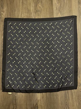 GUCCI Scarf Logo Pattern Silk,black, new
