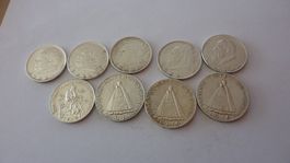 9 Silbermünzen aus Österreich : 6x2Schilling,3 x 5 Schilling