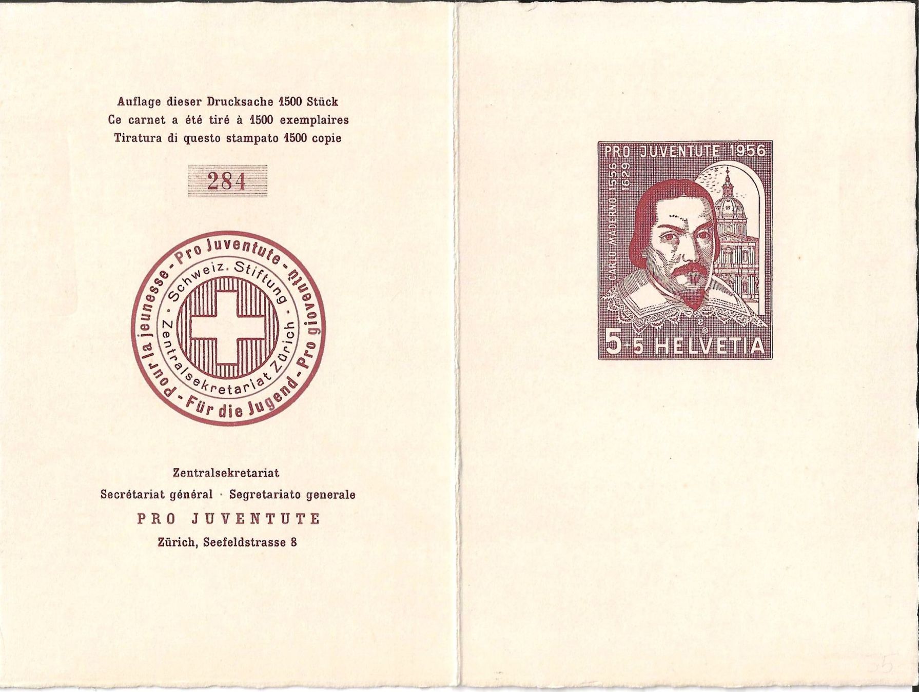 Alle Briefmarken: Folder Pro Juventute 1956 – Gebraucht aus Zürich von Philacat11