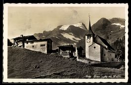 AK Binn /Wallis, Kirche und Häuser, Gletscher im Hintergrund