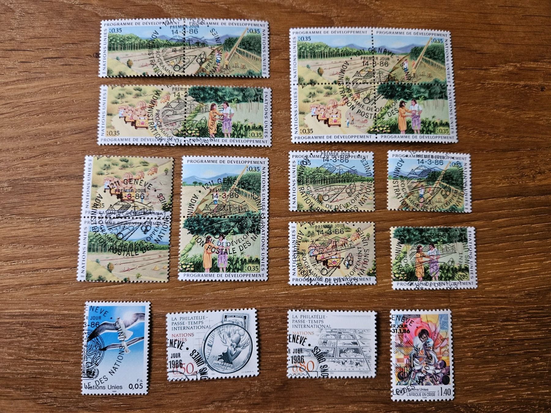 Alle Briefmarken: UNO 1986 Entwicklungsarbeit Varianten Voll-ET – Gebraucht aus Rickenbach SO von Bytebull