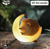 Nachtlichtlampe: Igel im Halbmond-2D-Flach- Kinderzimmer