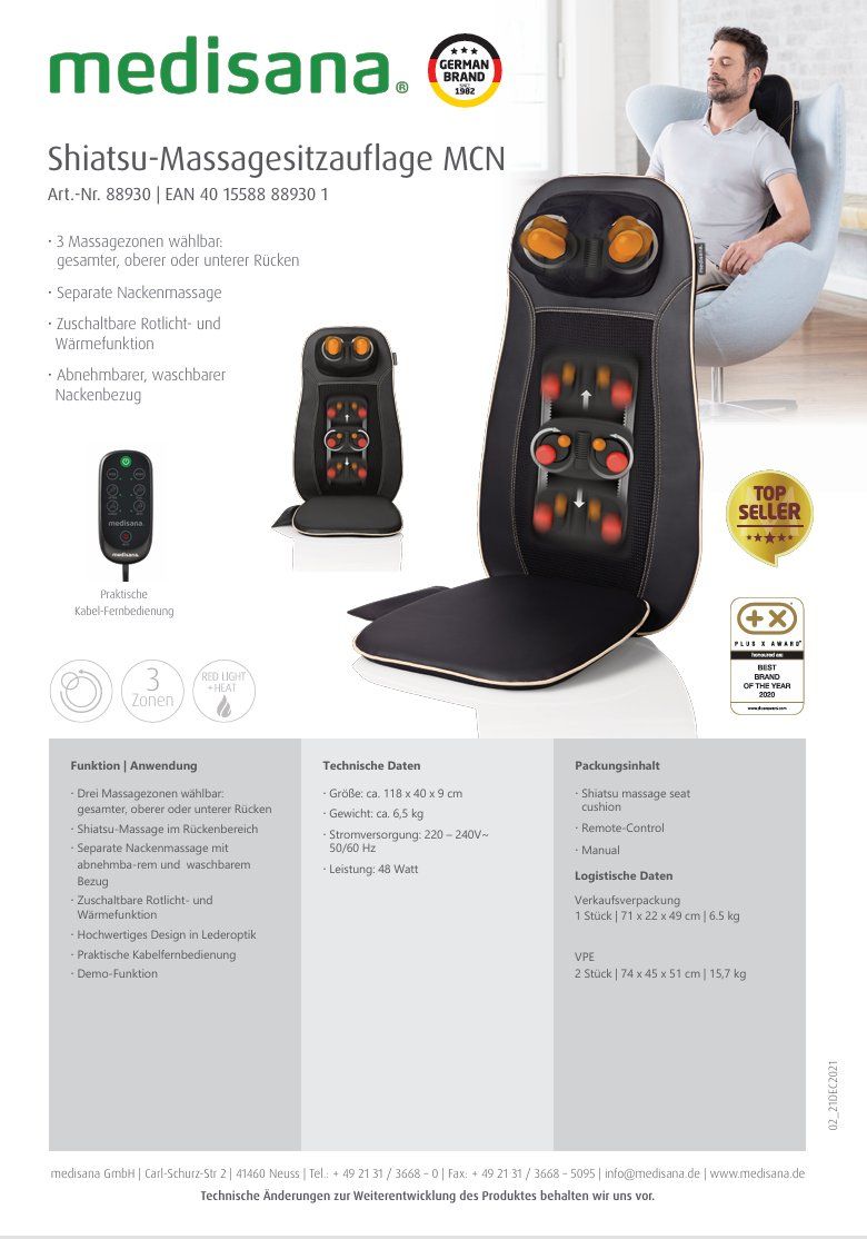 Medisana Dispositivi per massaggi: MCN Massagesitzauflage – Nuovo e nell'imballaggio originale da Wängi venduto da SPCSHOP 6