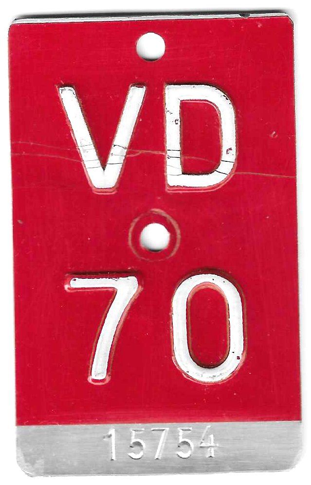 Insegne: Velonummer 1970 Waadt Vaud VD 70 – Usato da Bülach venduto da bauchnuschti2