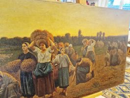 Ölgemälde Ernteszene auf Leinwand, mit kleinem Defekt
