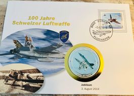 100 Jahre Schweizer Luftwaffe Jubiläum Couvert mit Medaille