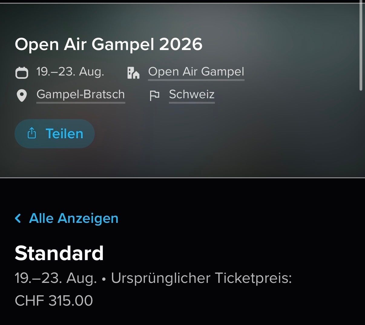 Biglietti: Gampel Festival Alltagespass – Nuovo (secondo la descrizione) da Schlossrued venduto da jan_r5yb