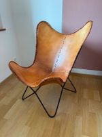 Designer Schmetterlingsstuhl Leder braun Metallgestell