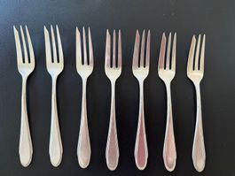 7 Kuchengabeln WMF, versilbert, Punze 90