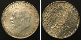 BAYERN 2 Mark 1914 D, LUDWIG III. Silber ERHALTUNG! vz-st