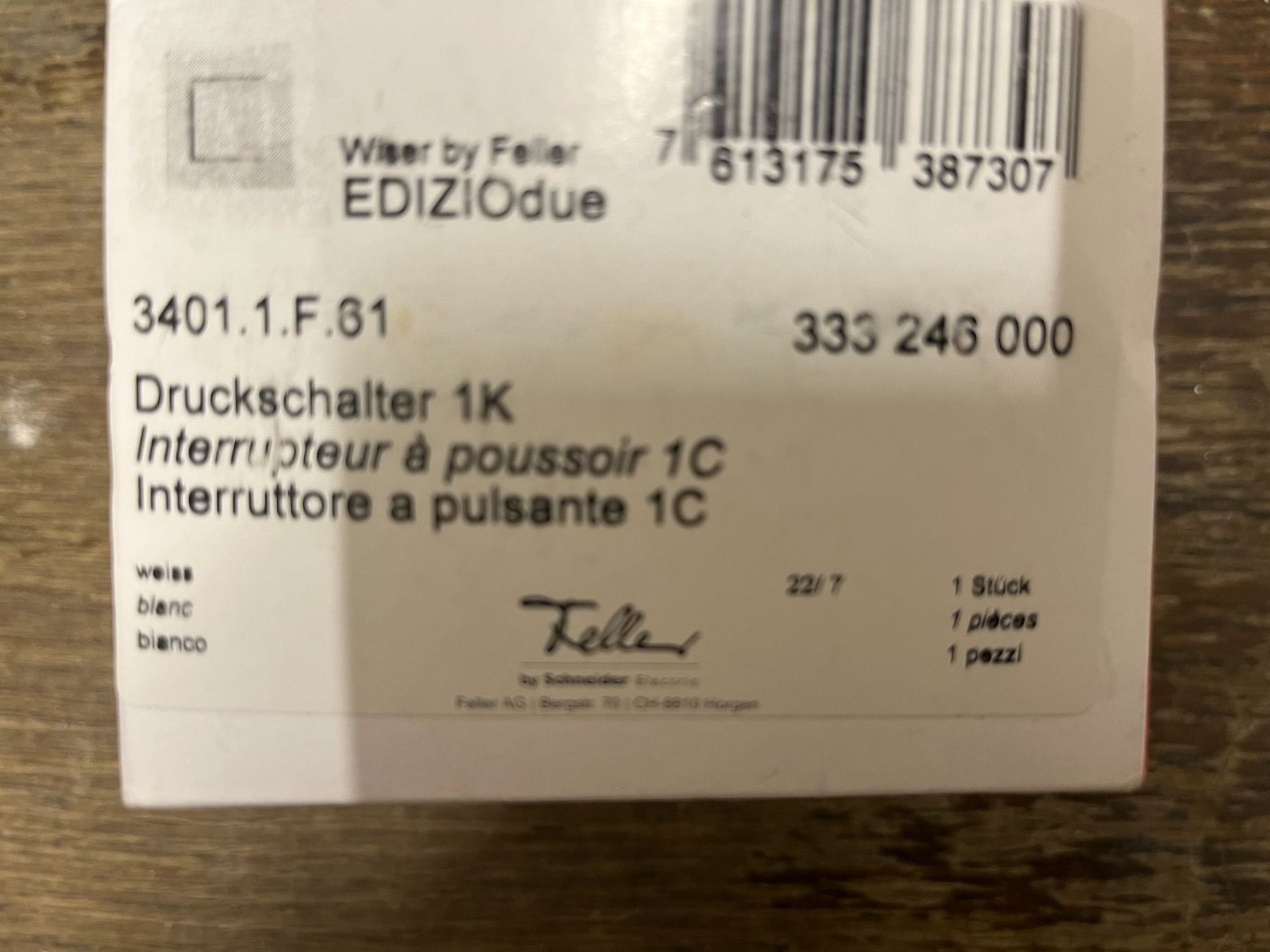 Feller Interruttori: Druckschalter 1K Feller Wiser – Nuovo e nell'imballaggio originale da Dintikon venduto da Redgar58