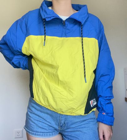 Superdry Jacke, Gr. 40, blau/gelb - Windbreaker