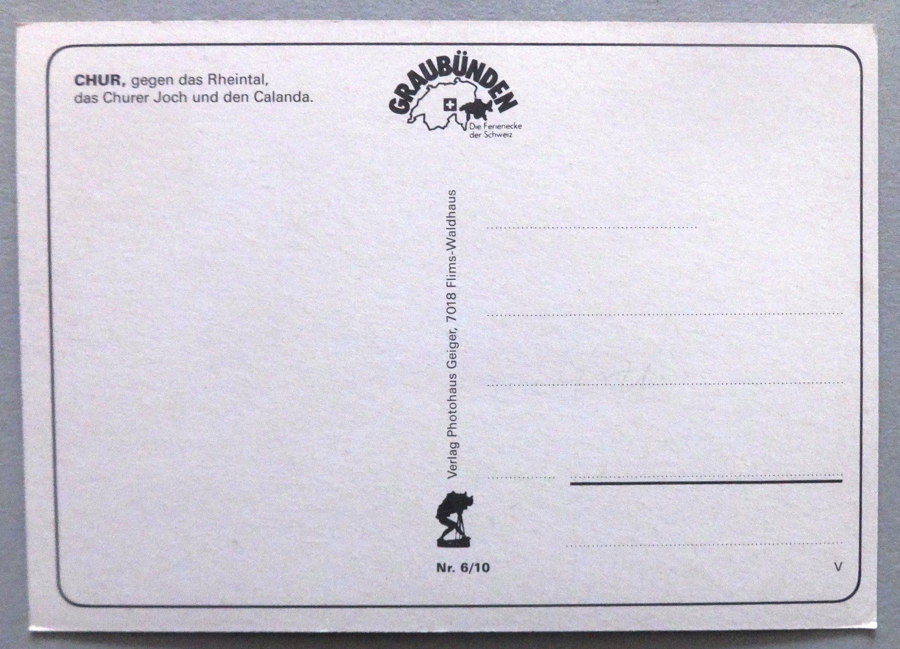 Cartoline postali: Chur, gegen das Rheintal – Usato da Fétigny venduto da Billy2miny 1
