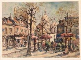 Georges Romano Place du Tertre aquarelle