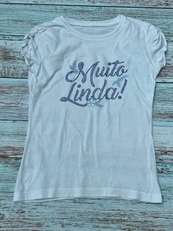 🌺 Herziges T-Shirt weiss mit Strass Gr 134/140 🌺