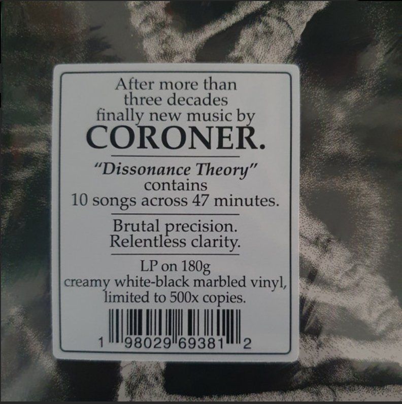 Dischi in vinile: Coroner - Dissonance Theory LP / Creamy White Black Marbled – Nuovo e nell'imballaggio originale da Zürich venduto da LustForLive 4
