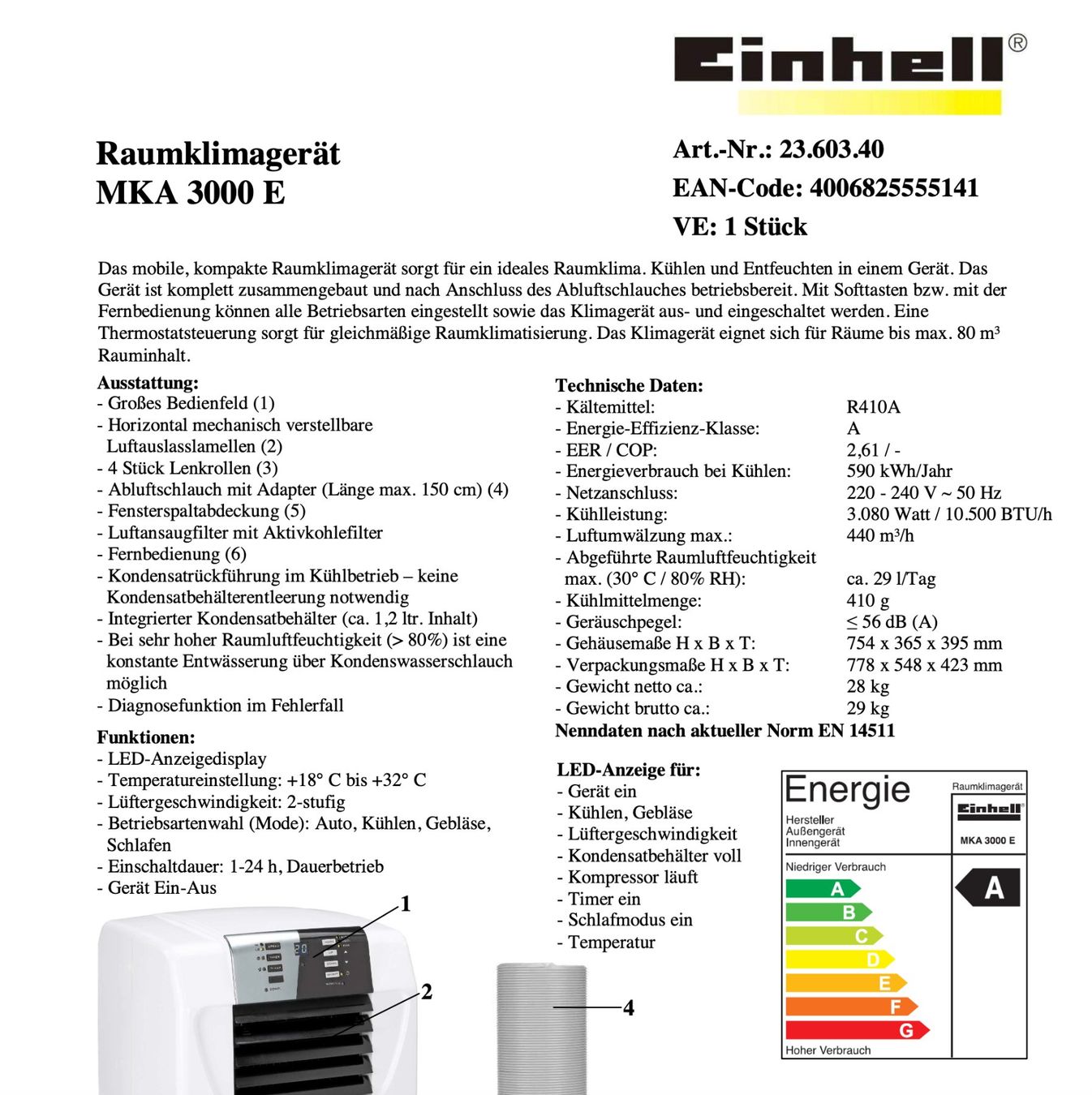 Climatiseurs: Einhell MKA 3000 E - mobile Klimaanlage - mega! – D'occasion à Volketswil par Aphro99 6