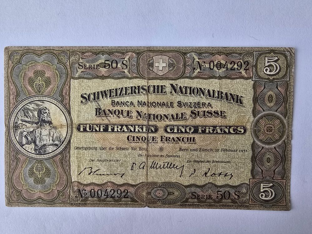 5-Schweizer-Franken-Note 1951 Série 50S (Gebraucht) in Neuenhof für CHF ...