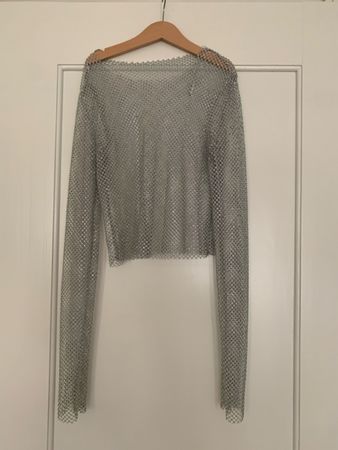 Oberteil mit Strasssteinen Glitzertop Zara Pulli Fischgräte