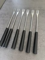 Fondue forks set of 6 stainless steel with black handles
