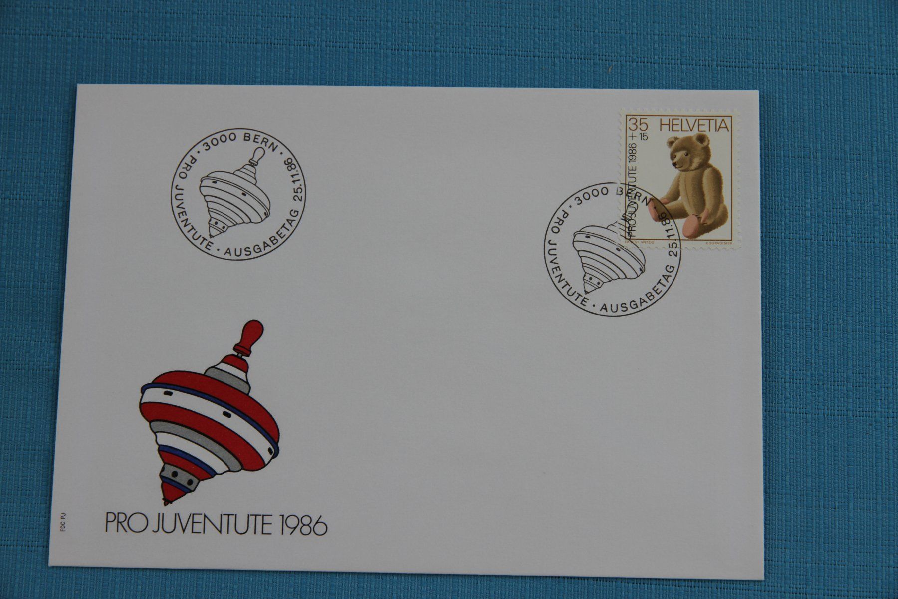 Tutti i francobolli: PTT, FDC, Pro Juventute, Kreisel/Teddybär, 25.11.1986 – Nuovo (secondo la descrizione) da Nesselnbach venduto da ubourson